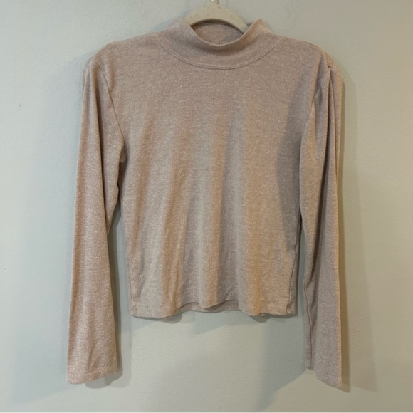 Zara Soft Mock Neck Beige Ivory Tan Marl Longe Sleeve Top Women’s Size Large - Picture 4 of 7